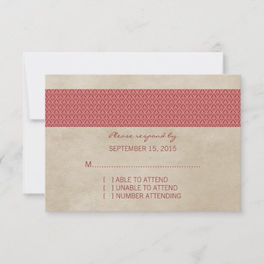 Red Rustic Damask RSVP Card Karte (Vorderseite)
