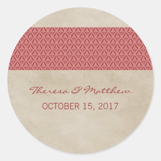 Red Rustic Damask Wedger Stickers (Vorderseite)