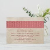 Red Rustic Damask Wedite Einladung (Stehend Vorderseite)