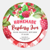Red Rustic Gingham Raspberry Jam Jar Label Runder Aufkleber (Vorderseite)