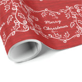 Red Rustic Holly Wrapping Paper Geschenkpapier (Rolleneckpunkt)