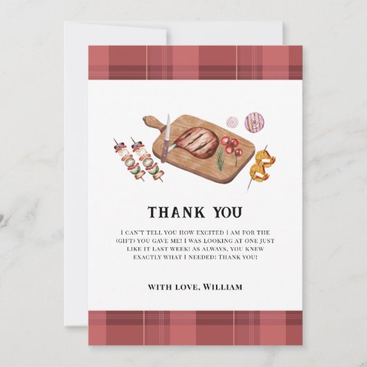 Red Rustic Kariert Country Baby Q Baby Dusche Dankeskarte (Vorderseite)