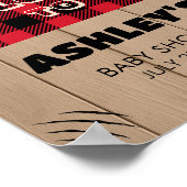 Red Rustic Kariert Lumberjack Baby Dusche Willkomm Poster (Ecke)