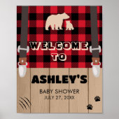 Red Rustic Kariert Lumberjack Baby Dusche Willkomm Poster (Vorne)