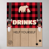 Red Rustic Kariert Lumberjack Baby Shower Drinks Poster (Vorne)