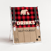 Red Rustic Kariert Lumberjack Baby Shower Drinks Poster