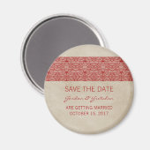 Red Rustic Lace Save the Date Magnet (Vorderseite/Rückseite)