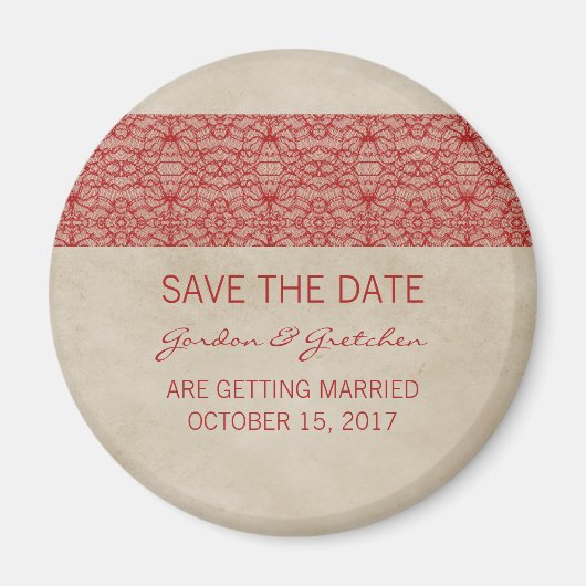 Red Rustic Lace Save the Date Magnet (Vorne)