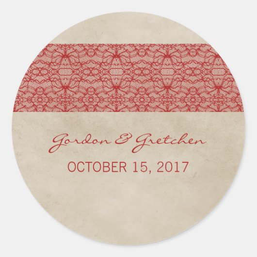 Red Rustic Lace Wedding Stickers (Vorderseite)