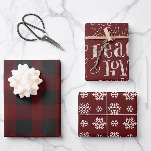 red rustic pattern Merry Christmas Geschenkpapier Set (Vorderseite)
