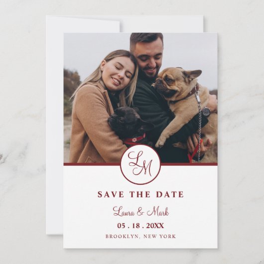 Red Rustic Photo Minimalist Wedding Initials (Vorderseite)