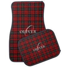 Red Rustic Plaid Chic Typography Monogrammed
