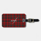 Red Rustic Plaid Chic Typography Monogrammed Gepäckanhänger (Vorderseite horizontal)