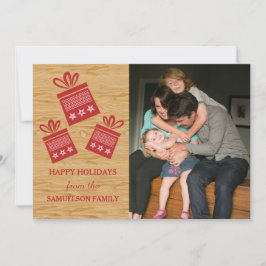 Red Rustic Presents Holiday Foto Flat Card Feiertagskarte