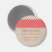Red Rustic Quatrefoil Save the Date Magnet (Vorderseite/Rückseite)