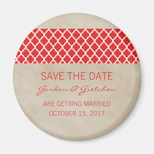 Red Rustic Quatrefoil Save the Date Magnet (Vorne)