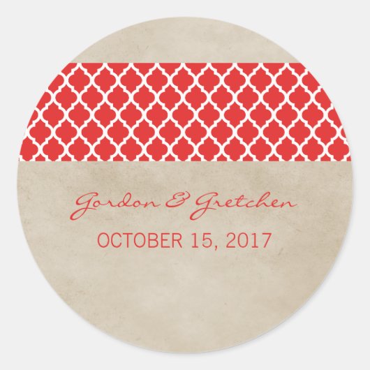 Red Rustic Quatrefoil Wedding Stickers (Vorderseite)