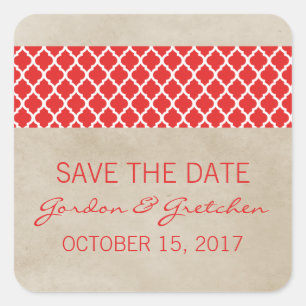 Red Rustic Quatrefolien Save the Date Aufkleber