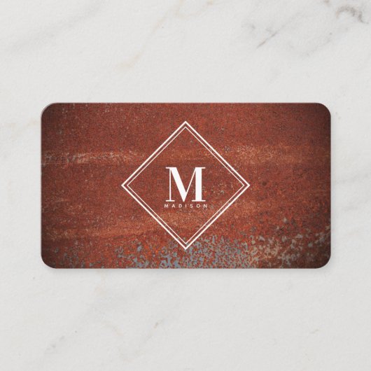 Red Rustic Rust Metallic Texture Monogram Initial Visitenkarte (Vorderseite)
