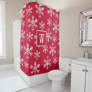 Red Rustic Snowflake Monogram Weihnachten Duschvorhang