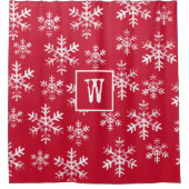 Red Rustic Snowflake Monogram Weihnachten Duschvorhang (Vorderseite)