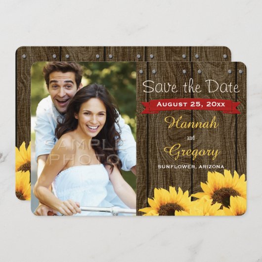 RED RUSTIC SUNFLOWER SAVE THE DATE CARD (Vorne/Hinten)