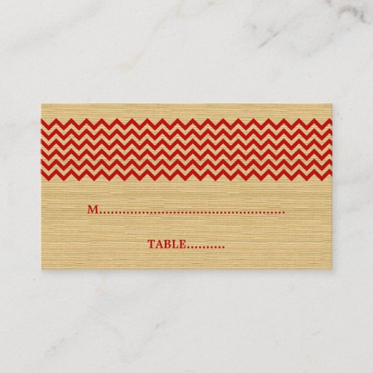 Red Rustic Zickzack Wedding Platzkarte (Vorderseite)