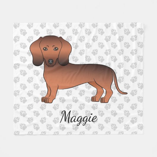 Red Sable Kurz Hair Dackel Cartoon Dog & Name Fleecedecke (Vorderseite (Horizontal))