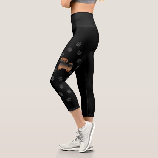 Red Sable Lhasa Apso Cartoon Dog & Paws Capri Leggings (Links)