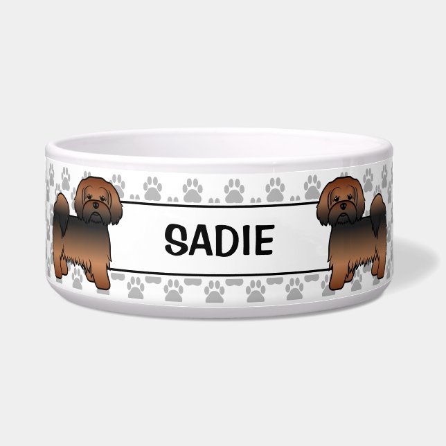 Red Sable Lhasa Apso Hund mit Paws & Name Napf (Vorderseite)