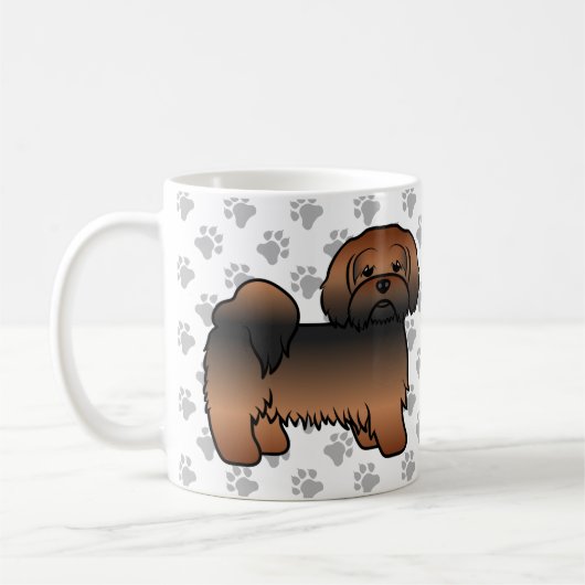 Red Sable Lhasa Apso Niedlich Cartoon Dog Kaffeetasse (Links)