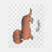 Red Sable Long Hair Dackel Cartoon Dog & Name Fleecedecke (Vorderseite)