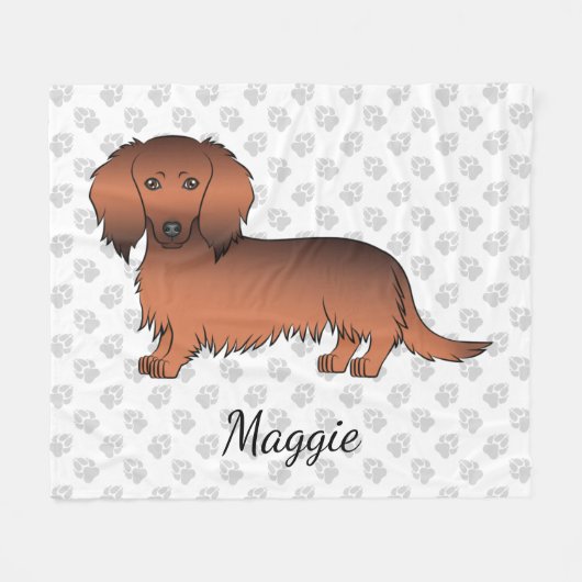 Red Sable Long Hair Dackel Cartoon Dog & Name Fleecedecke (Vorderseite (Horizontal))