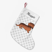 Red Sable Long Hair Dackel Cartoon Dog & Name Kleiner Weihnachtsstrumpf (Vorderansicht (hängend))