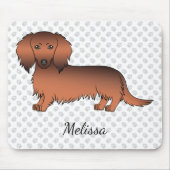 Red Sable Long Hair Dackel Cartoon Dog & Name Mousepad (Vorne)
