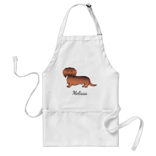 Red Sable Long Hair Dackel Cartoon Dog & Name Schürze (Vorne)