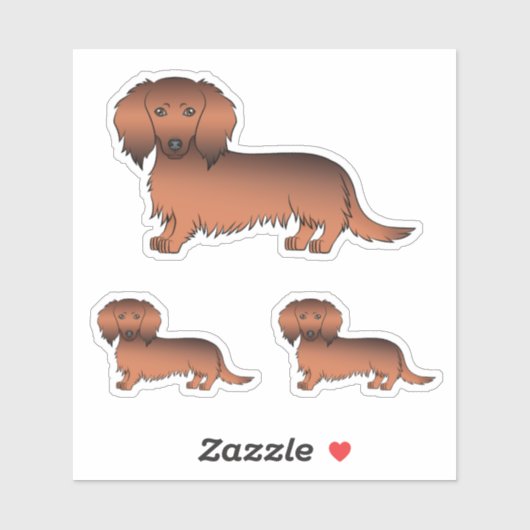 Red Sable Long Hair Dackel Cartoon Hunde Aufkleber (Blatt)
