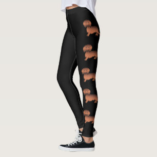 Red Sable Long Hair Dackel Cartoon Hunde - Black Leggings