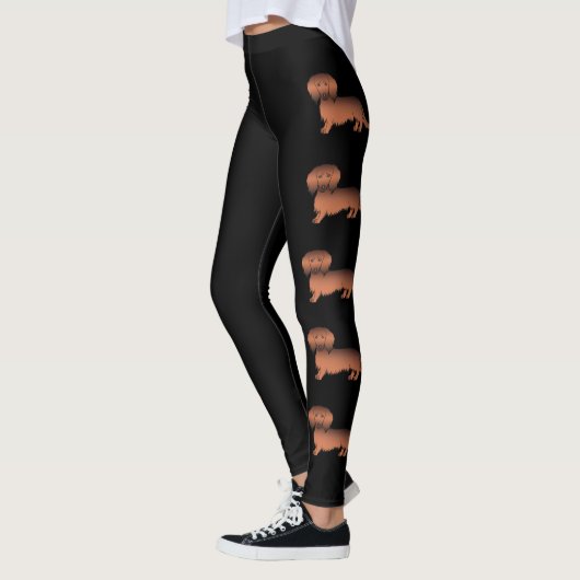 Red Sable Long Hair Dackel Cartoon Hunde - Black Leggings (Links)