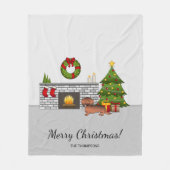Red Sable Long Hair Dackel Dog - Weihnachtsraum Fleecedecke (Vorderseite)