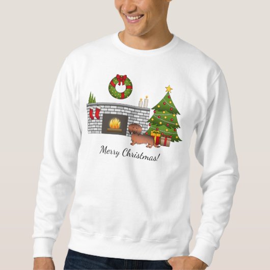 Red Sable Long Hair Dackel Dog - Weihnachtsraum Sweatshirt (Vorderseite)