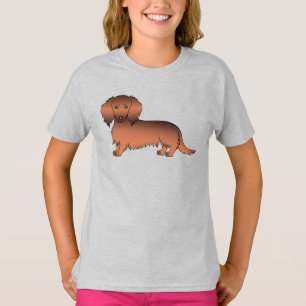 Red Sable Long Hair Dackel Niedlich Cartoon Dog T-Shirt