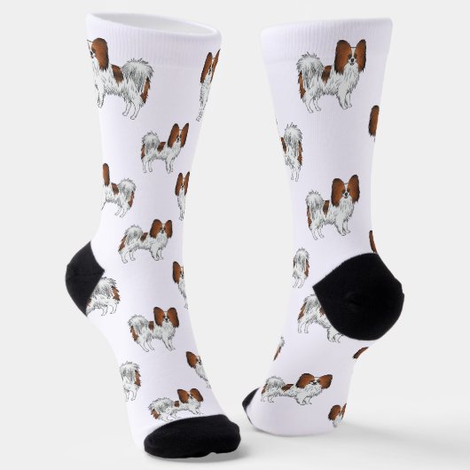 Red Sable Papillon Niedlich Cartoon Hunde Muster Socken (Gewinkelt)