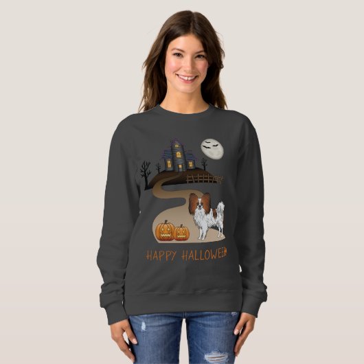 Red Sable Papillon und Halloween Spuk Haus Sweatshirt (Vorne ganz)