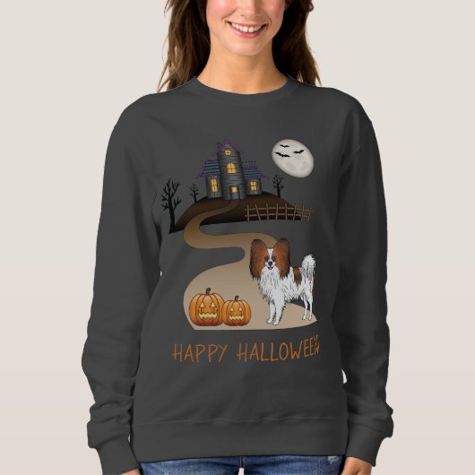 Red Sable Papillon und Halloween Spuk Haus Sweatshirt (Vorderseite)
