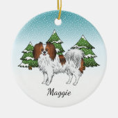 Red Sable Phalène Dog Blue Green Winter Forest Keramik Ornament (Vorne)