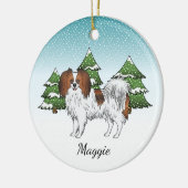 Red Sable Phalène Dog Blue Green Winter Forest Keramik Ornament (Links)