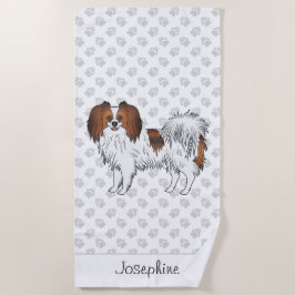 Red Sable Phalène Dog Design mit Individuelle Name Strandtuch