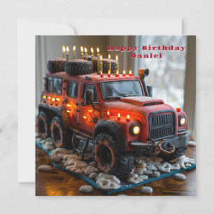Red Safari Truck Birthday Cake Karte