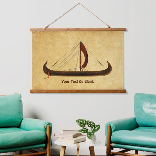 Red Sail Viking Ship Wandteppich Mit Holzrahmen (Wohnzimmer)